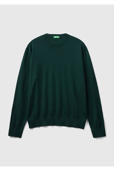 United Colors of Benetton Pulover Merino pentru bărbați, verde închis, 100% extra fin