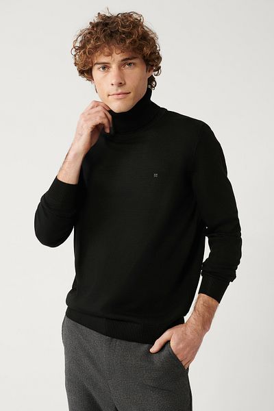 Avva Schwarzer Herren-Strickpullover mit Rollkragenpullover E 005002