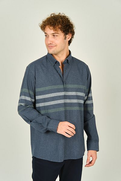 MEGALDİ Мъжка риза с дълъг ръкав Megaldi Slim Fit 1100 в индиго зелено - тънък блоков шарен памук