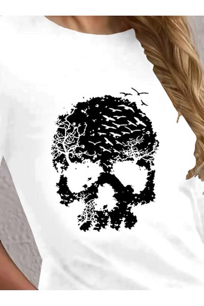 JANES Women's Long Sleeve Crew Neck Skull Print Viscose Blouse