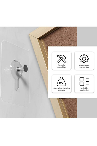 Blue Home Lıght 10 Adet Duvar Delmeden Zarar Vermeden Yapışkanlı Askı Çivi Şeffaf Güçlü Iz Bırakmaz Tablo Yapışkanı