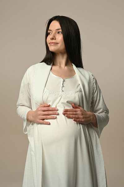 Marilyn Club Long Dressing Gown Short Sleeve Maternity-Maternity Nightgown Set of 2