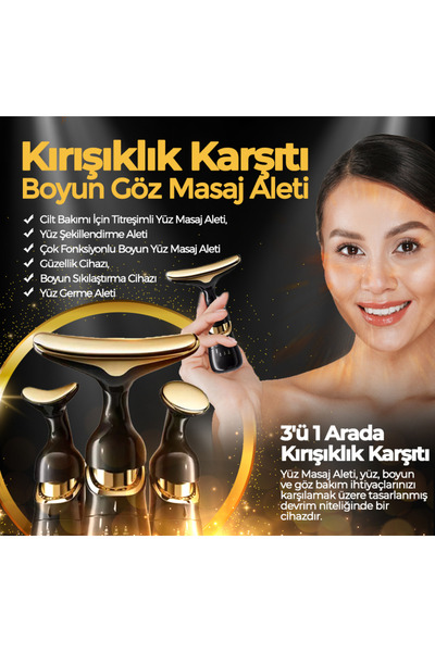 Genel Markalar 3 Başlıklı Yüz Ve Boyun Masaj Terapi Kırşıklık Giderici Ems Gü...