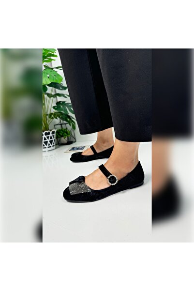 Nstil Black Velvet - Casual Buckle and Stone Oval Toe Sole Shoes 285