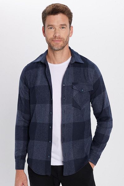 Tudors Slim-Fit-Langarm-Winter-Holzfäller-Plaid-Unisex-Shirt