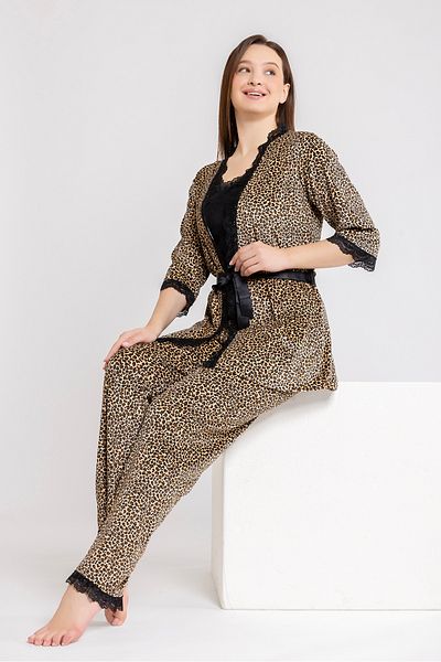 Ecrou Γυναικείο Leopard Velvet Rope Suspender Παντελόνι Πιτζάμα 3 τεμαχίων
