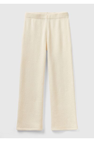 United Colors of Benetton Γυναικείο πλεκτό παντελόνι White Wool Blended - Raised