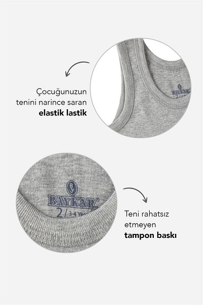 BAYKAR Boy's Gray Melange Organic Cotton Tank Top - Pack of 3
