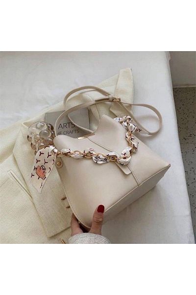 alays Cremă Esarfă Accesorii Lanț Geantă din piele moale Cremă