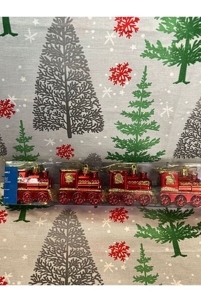 OKYANUSAYD قطار عيد الميلاد الفاخر باللون الأحمر مقاس 5 سم مع نمط - شجرة صنوب...