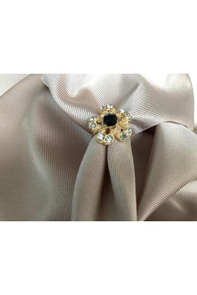 Pervin Ablacım Gold Adjustable Ring with Crystal Stones Around the Middle Black