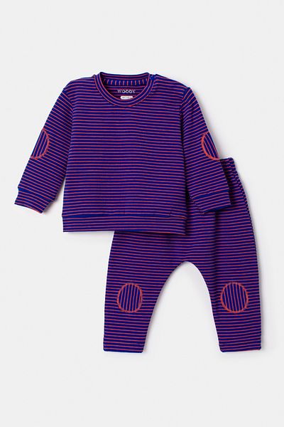 Woody Turkey Themed Striped Blue Cotton Baby Pajamas - Bbe 908