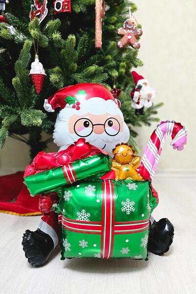 PEKSHOP بالون عيد الميلاد الجالس من رقائق سانتا كلوز مع حزمة هدايا