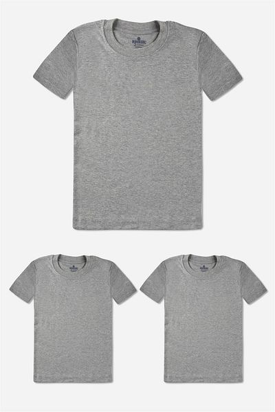 BAYKAR Boy's Cotton Crew Neck Flannel T-Shirt 3 Pack Gray Melange