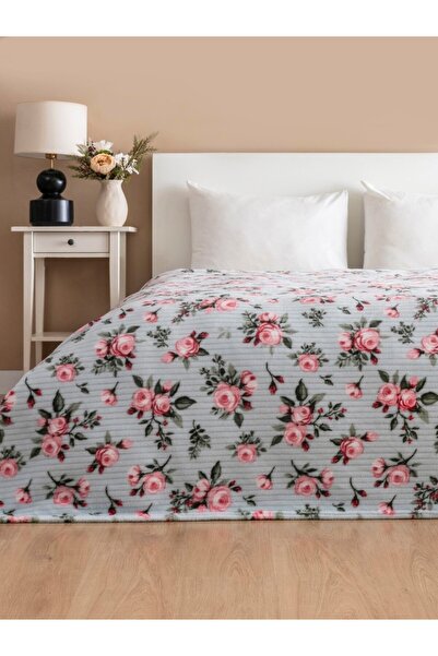 es home collection Wellsoft Fitilli Çiçekli Battaniye TEK KİŞİLİK ( Pembe Gül...