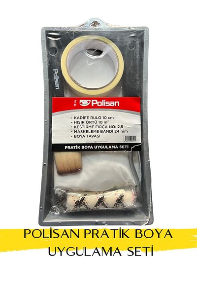 Polisan Practical Paint Application Kit - Polisan, Roll, Tape, Cover, Cutting Brush and Paint Pot