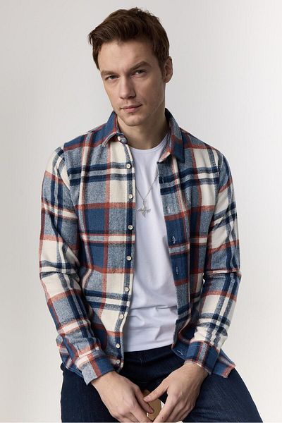 Tudors Pánská zimní dřevorubecká košile Slim Fit Slim Fit s dlouhým rukávem kostkovaná