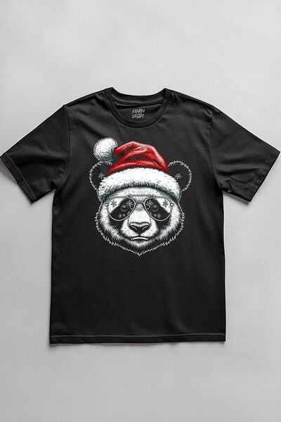 Kendim Seçtim Tricou cu imprimeu Panda Santa cu pălărie de Crăciun Tricou amu...