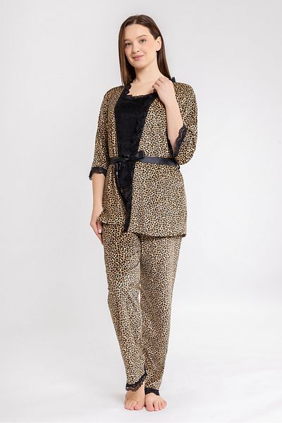 Ecrou Γυναικείο Leopard Velvet Rope Suspender Παντελόνι Πιτζάμα 3 τεμαχίων