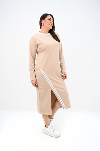 Koza Butik Γυναικείο Μακρύ Φόρεμα Plus Size Διπλής Λωρίδας με Λεπτομέρειες 5279-25