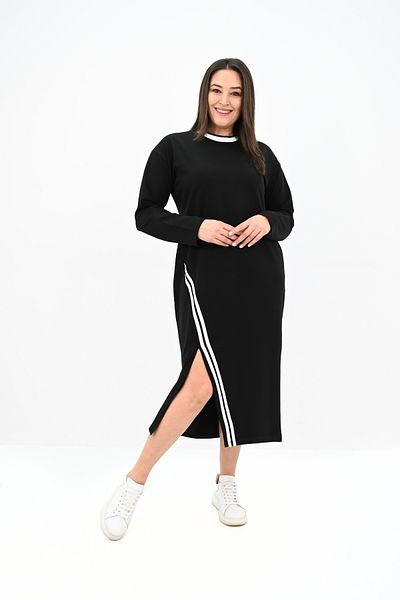 Koza Butik Γυναικείο Μακρύ Φόρεμα Plus Size Διπλής Λωρίδας με Λεπτομέρειες 5279-25