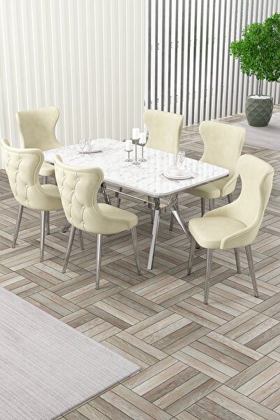 Canisa Esla Serisi 90x160 Lak Panel Beyaz Mermer Desen Krom Kaplama Ayaklı Ma...