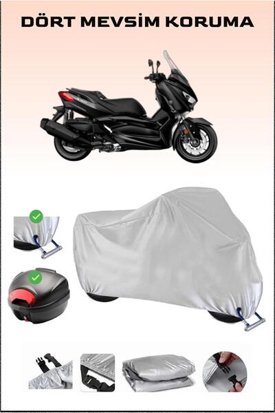 Breen Yamaha X-Max 400 Iron Max - مشمع دراجة نارية رمادي، حقيبة خلفية وقفل مت...