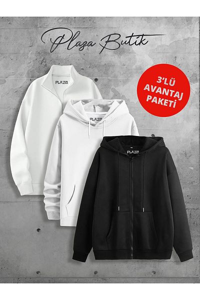 Plaza Butik Unisex 3 Thread Half Zip Hooded Sweatshirt/Seasonal Jacket - Advantage Package