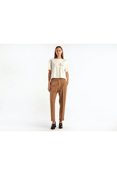United Colors of Benetton Women's Cream Ruffle 100% Cotton T-shirt