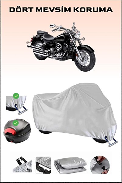 Breen Yamaha XVS 650 A مشمع دراجة نارية رمادي - حقيبة خلفية وقفل متوافق، آمن