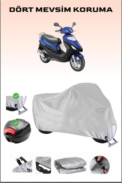 Breen Kymco Movie XL 125 - مشمع دراجة نارية رمادي، حقيبة خلفية وقفل متوافق، آمن
