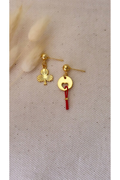 jewine studio Maça ve Sinek Motifli Altın Kaplama Tasarım Küpe