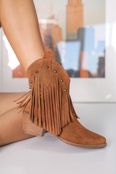 Stil Durağı ST147 MODEL 5 CM TOPUKLU PÜSKÜL DETAYLI WESTERN BOT TABA.SUET