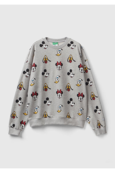 United Colors of Benetton Унисекс сива суитшърт с принт на Дисни