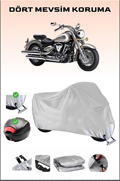 Breen Yamaha Wild Star XV 1600 - مشمع دراجة نارية رمادي، حقيبة خلفية وقفل متو...