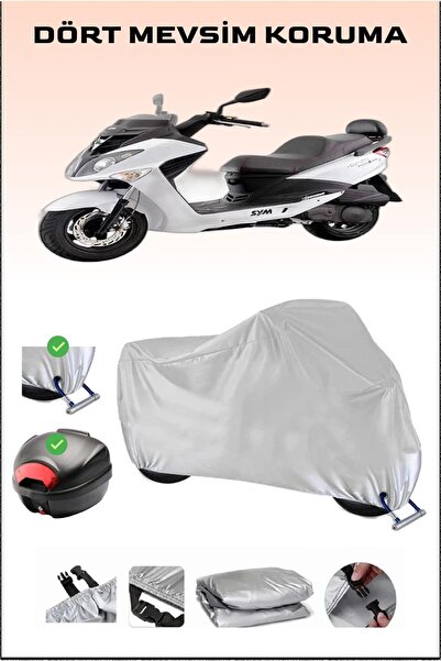 Breen SYM Joyride Evo 200 - مشمع دراجة نارية رمادي، حقيبة خلفية وقفل متوافق، آمن