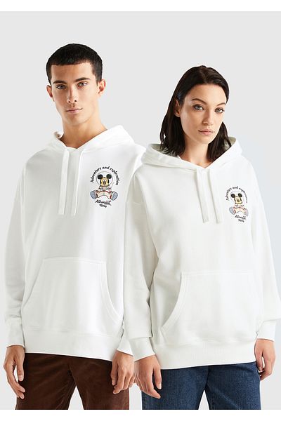 United Colors of Benetton Disney Patterned Unisex White Hooded Sweatshirt