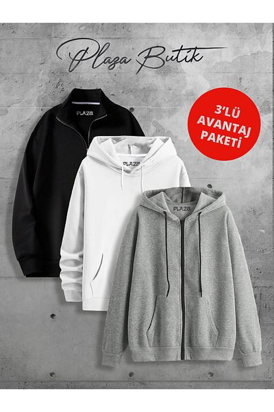 Plaza Butik Unisex 3 Thread Half Zip Hooded Sweatshirt/Seasonal Jacket - Advantage Package