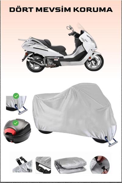 Breen Mondial 250 Jet Max - مشمع دراجة نارية رمادي، حقيبة خلفية وقفل متوافق، آمن