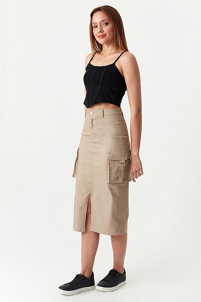 Select Moda Fusta midi maro cu buzunar cargo pentru femei