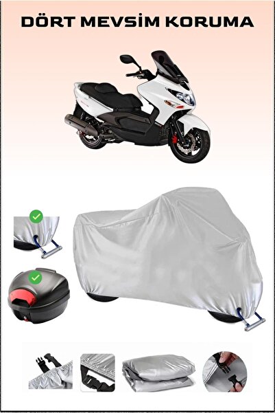 Breen Kymco Xciting 500 - مشمع دراجة نارية رمادي، حقيبة خلفية وقفل متوافق، آمن