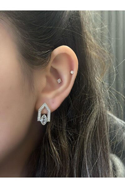 MyladyAccessoriess Steel Hoop Earrings with Drop and Zircon Stone Detail