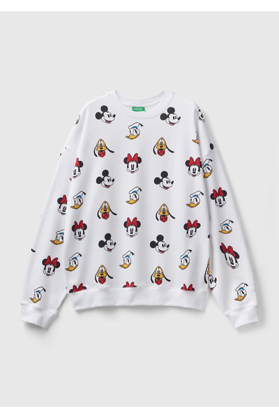 United Colors of Benetton Унисекс бяла суитшърт с принт на Дисни