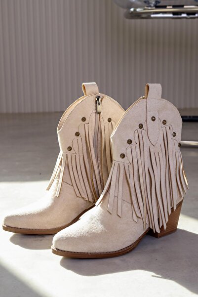 Stil Durağı ST147 MODEL 5 CM TOPUKLU PÜSKÜL DETAYLI WESTERN BOT TEN.SUET