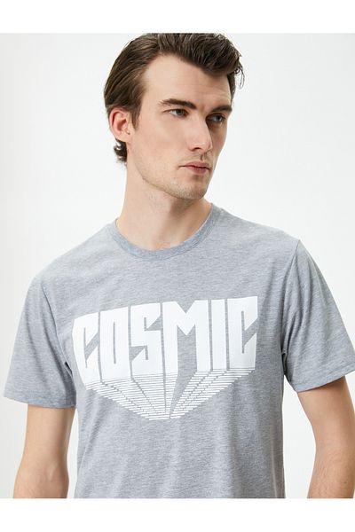 Koton Slogan Printed T-Shirt Slim Fit Crew Neck Short Sleeve