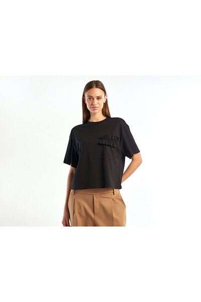 United Colors of Benetton Μαύρο T-Shirt Koton - 100% αισθητήριο, τσέπη με βολάν