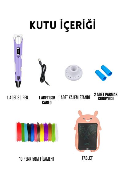 SolinpaTech 3D Pen 3D Pen Three Dimensional Printer Pen and Graphic Writing Tablet Purple (50 Meters Filament and USB Cable)