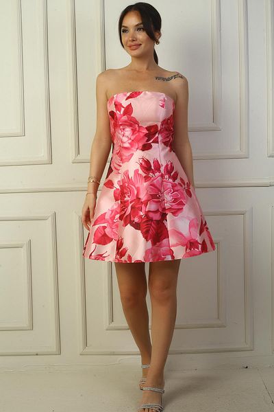 By Saygı Rochie scurtă florală, căptușită, fără bretele