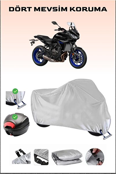 Breen Yamaha Tracer 700 - مشمع دراجة نارية رمادي، حقيبة خلفية وقفل متوافق، آمن
