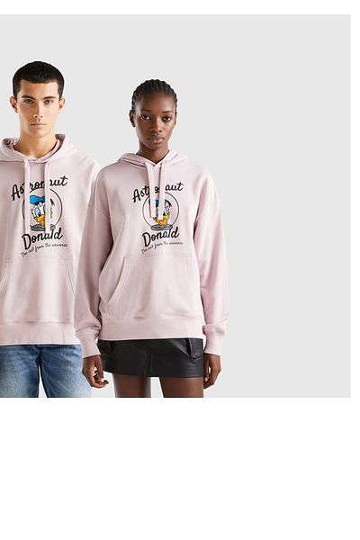 United Colors of Benetton Φούτερ με κουκούλα Unisex με μοτίβο Disney Dusty Rose